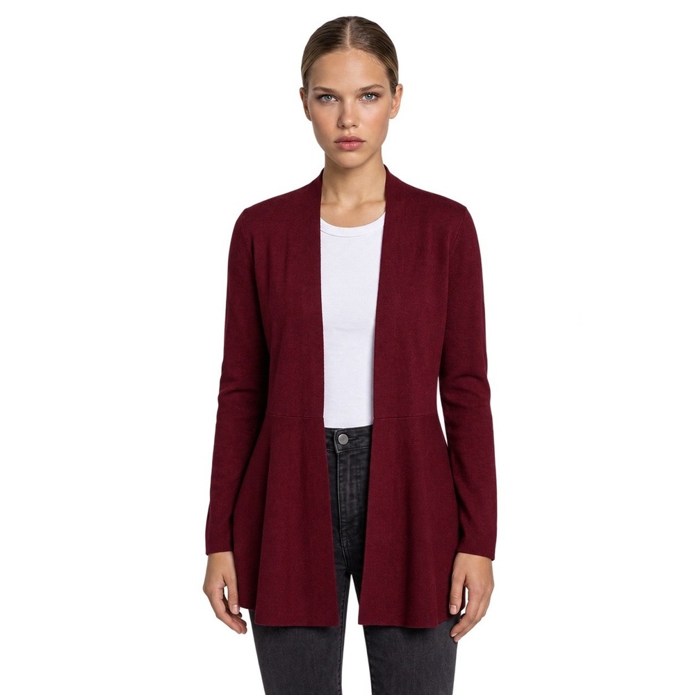 Anne Klein Longline Red Knit Cardigan Sweater Women's Size Medium Peplum Open